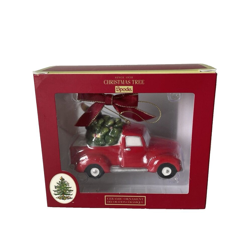 Spode Christmas Tree Truck Ornament Red Green Holiday Decoration New in Box